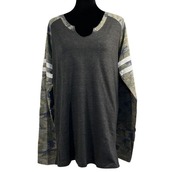 LAT Ladies Gameday Mashup Raglan Long Sleeve Tee Shirt Smoke Camo Size Large - Picture 1 of 10